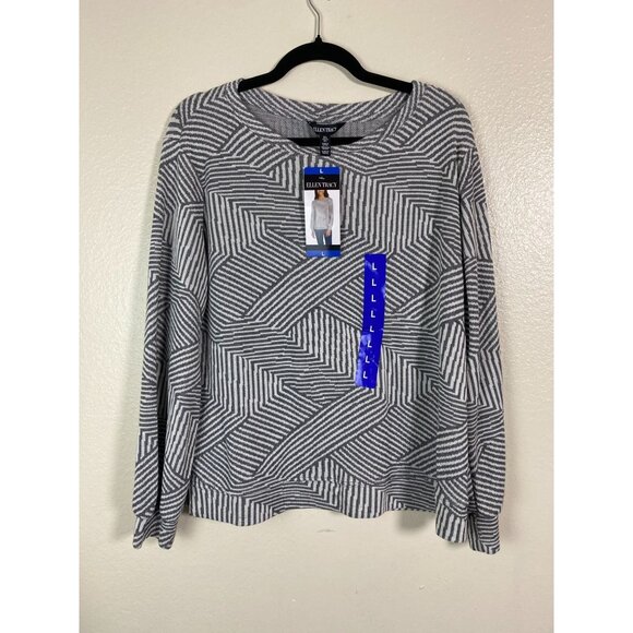 New Ellen Tracy Gray Jacquard Sweater Size Large Crewneck Knit Long Sleeve - Picture 13 of 14